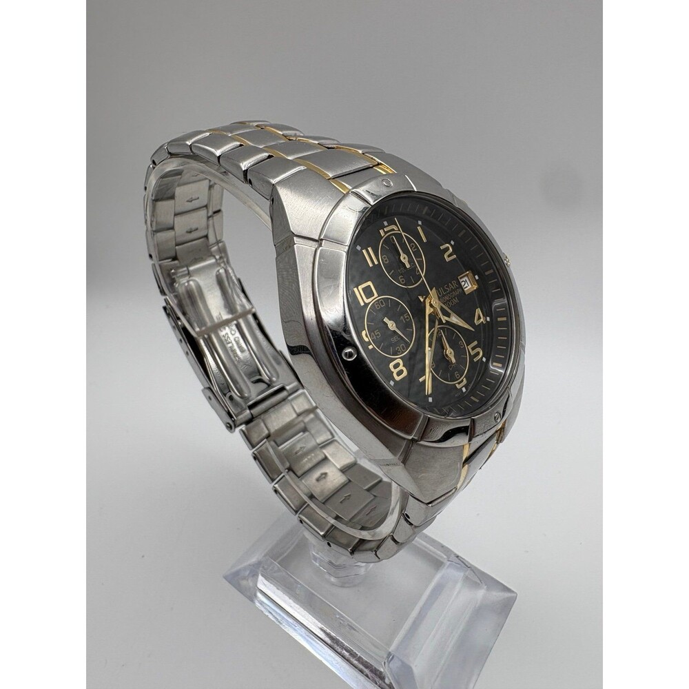 Pulsar by Seiko YM92-X110 Mens Two-Tone Chronograph Watch 100M Black Dial